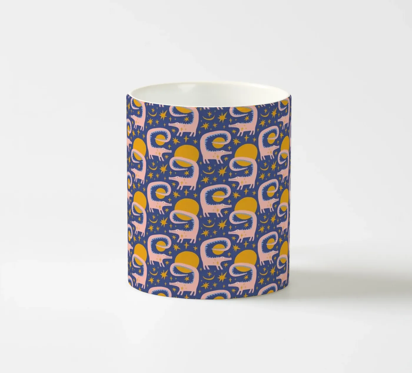 Pink Crocodile Pattern ceramic mug by treechild