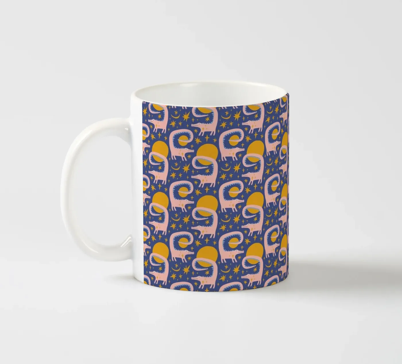 Pink Crocodile Pattern ceramic mug by treechild