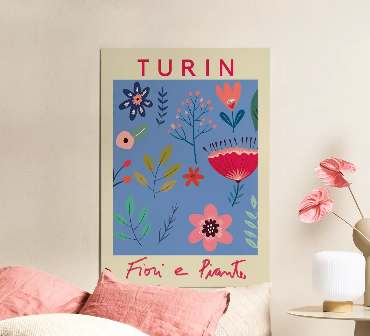 Turin Fiori e Piante - Vibrant Italian Floral Abstract poster con telaio in plastica da homdeco