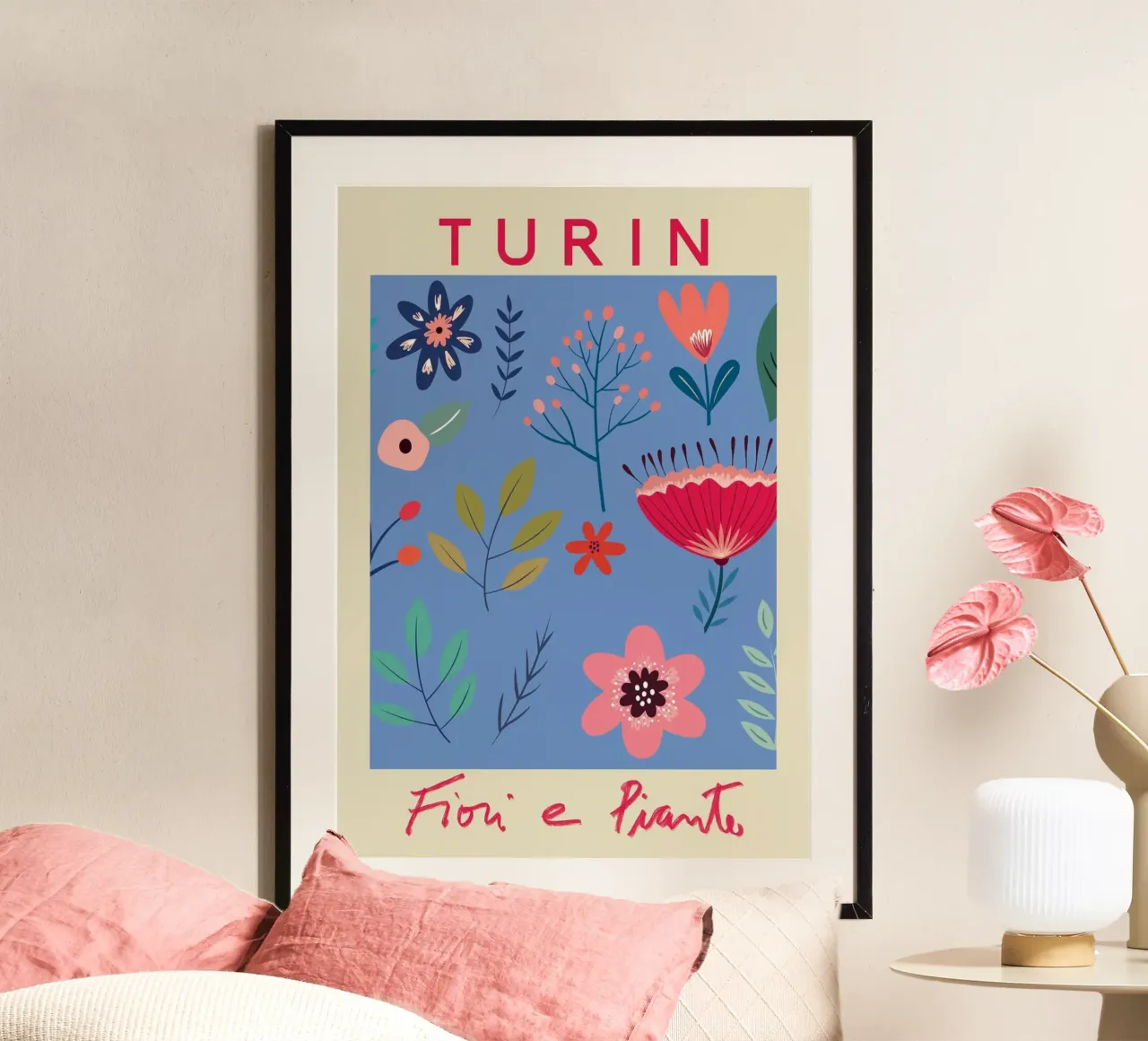 Turin Fiori e Piante - Vibrant Italian Floral Abstract poster con telaio in plastica da homdeco