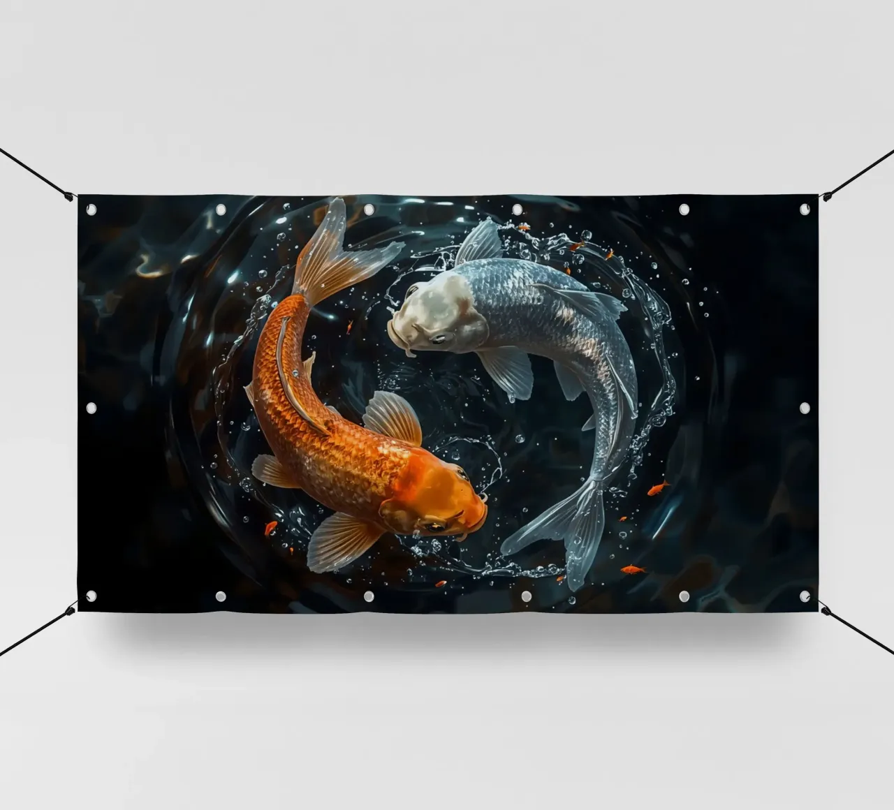 Dos peces koi nadando en movimiento ying yaang creando ondas lonas publicitarias de DesignDoodle