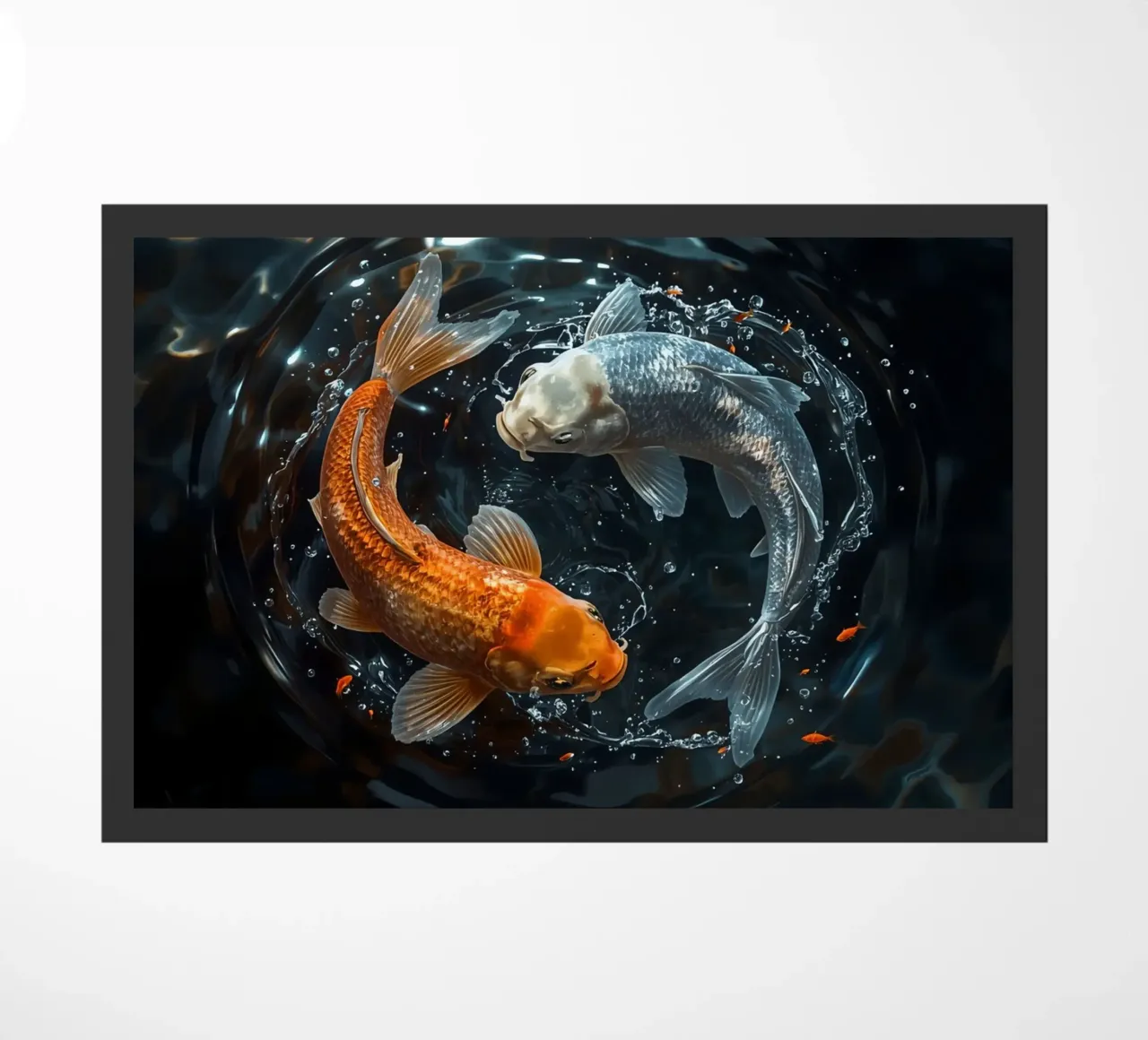 Dos peces koi nadando en movimiento ying yaang creando ondas felpudo de DesignDoodle