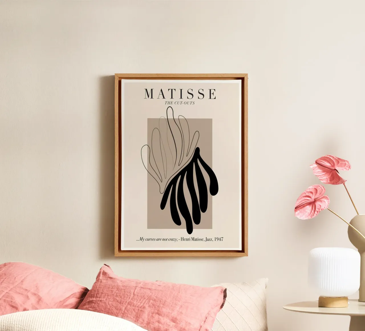 Matisse "De uitsnijdingen" Abstract Botanisch Lijnkunstwerk canvas met Baklijst van homdeco