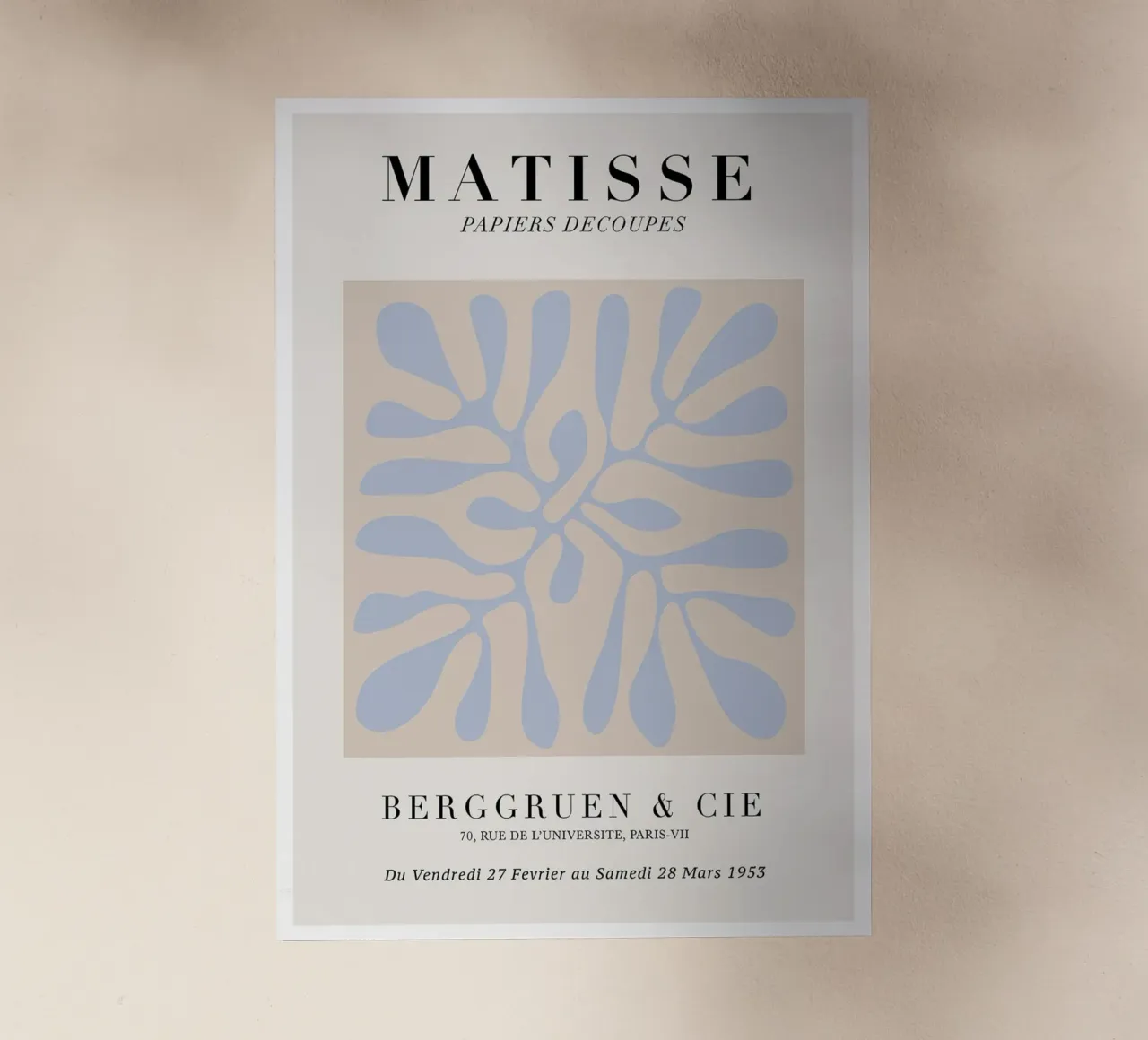 Matisse "Papiers Découpés" Blue & Beige Abstract Forms backlit film by homdeco