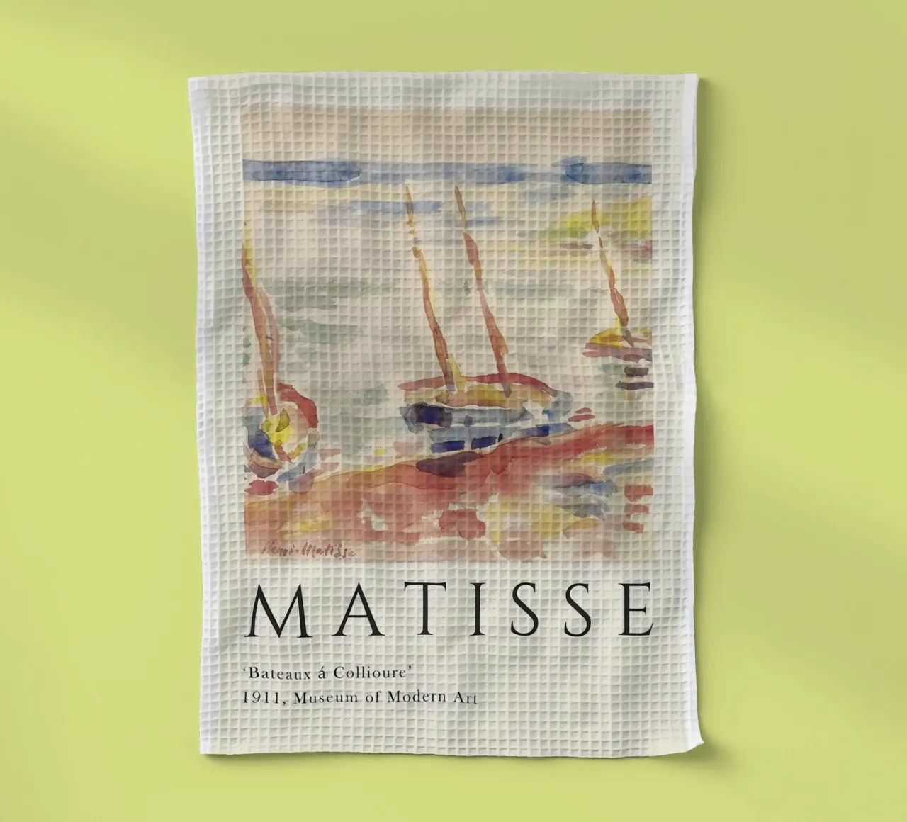 Matisse "Boats at Collioure" Fauvist Seascape Print tea towel by homdeco