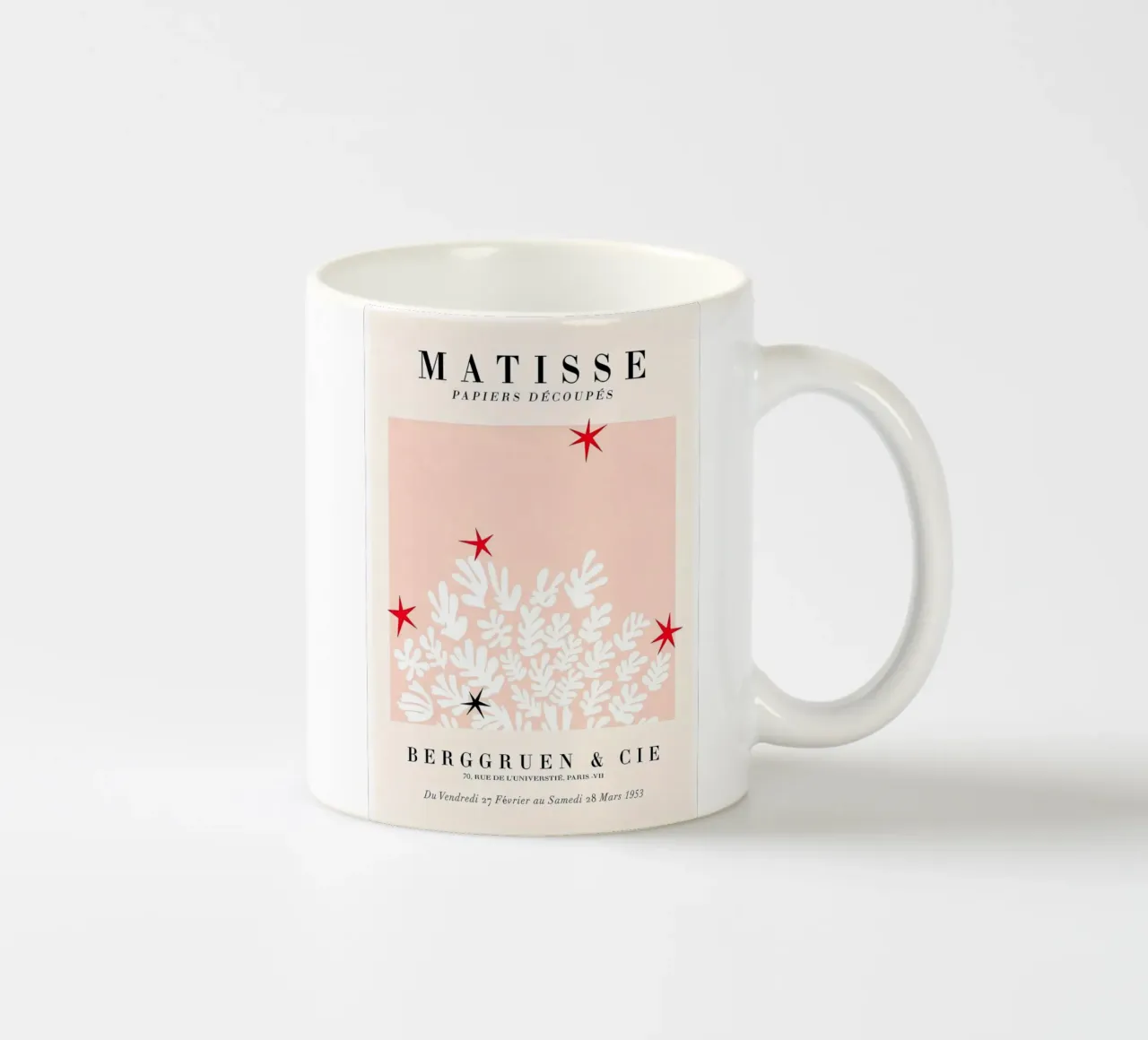 Matisse "Papiers Découpés" White Botanical Stars Print ceramic mug by homdeco