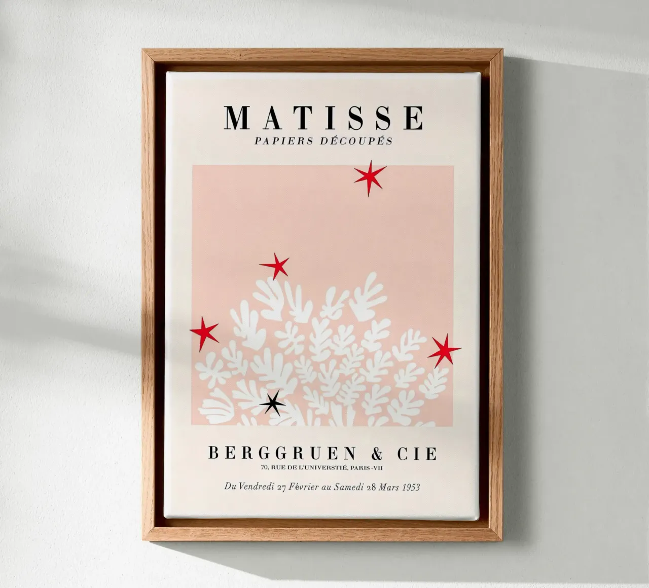 Stampa di stelle botaniche bianche "Papiers Découpés" di Matisse tela con Cornice a cassetta da homdeco