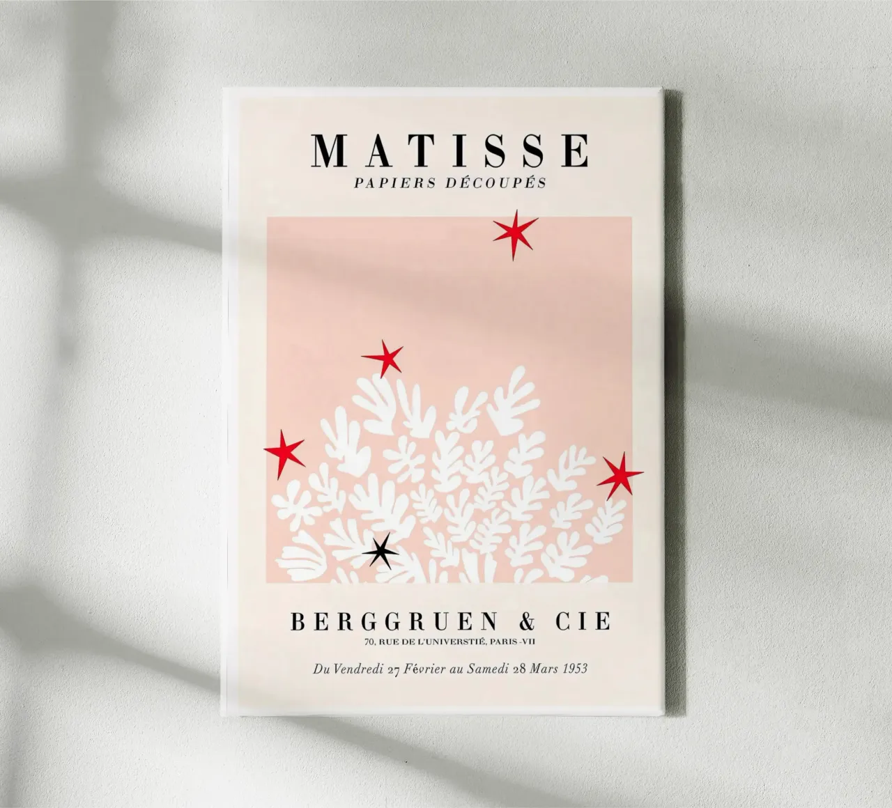 Stampa di stelle botaniche bianche "Papiers Découpés" di Matisse tela con Cornice a cassetta da homdeco