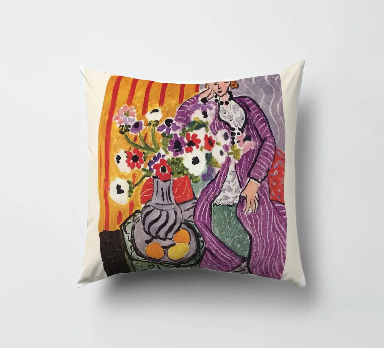Matisse "Robe Violette et Anémones" 1937 Print decorative cushion by homdeco