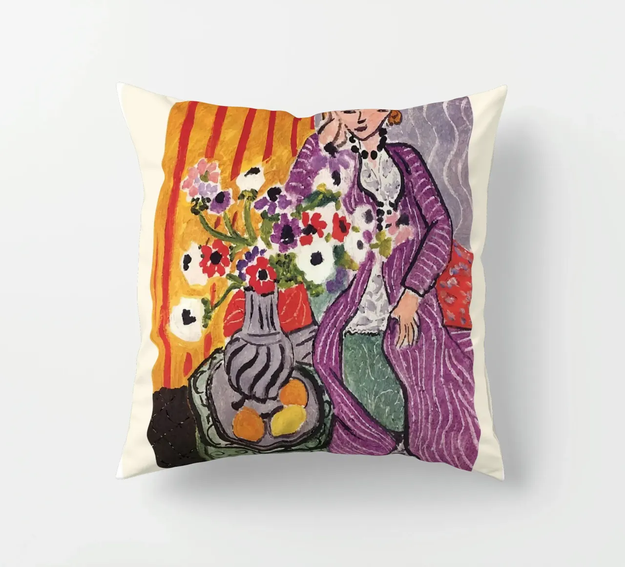 Matisse "Robe Violette et Anémones" 1937 Print decorative cushion by homdeco