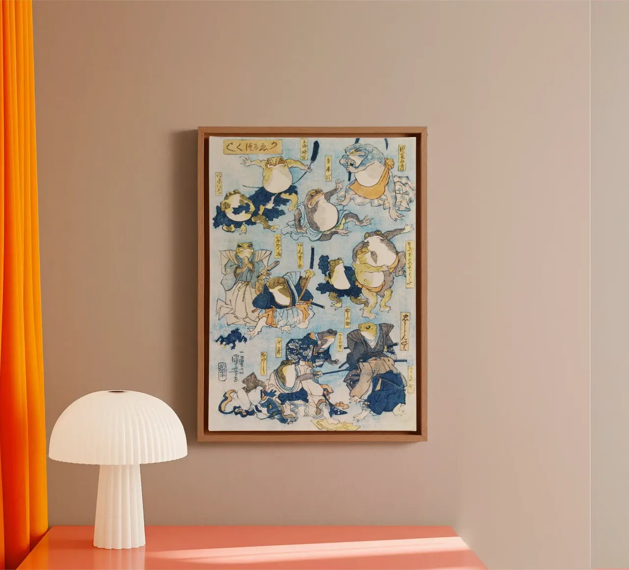Heroes of the Kabuki Stage Played by Frogs by Kuniyoshi canvas with Floater frame by Venus Art