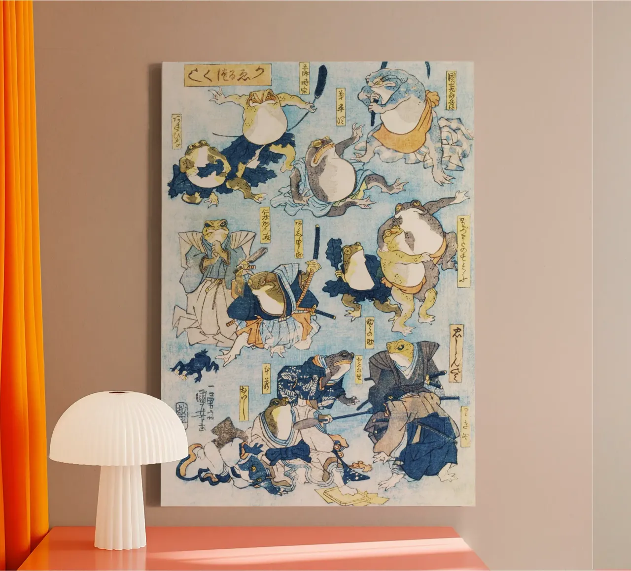 Heroes of the Kabuki Stage Played by Frogs by Kuniyoshi canvas with Floater frame by Venus Art
