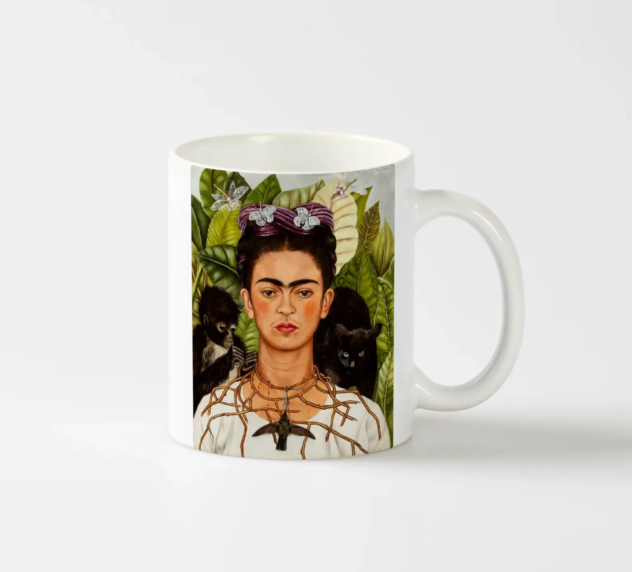 Self-Portrait wThorn Necklace and Hummingbird by Frida Khalo ceramic mug by Venus Art