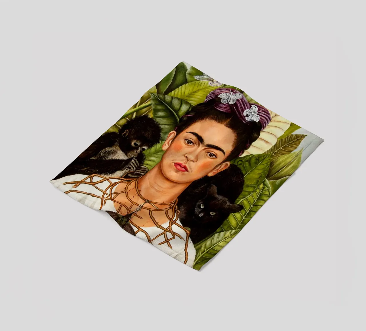 Zelfportret met hoornketting en kolibrie van Frida Khalo fleecedeken van Venus Art