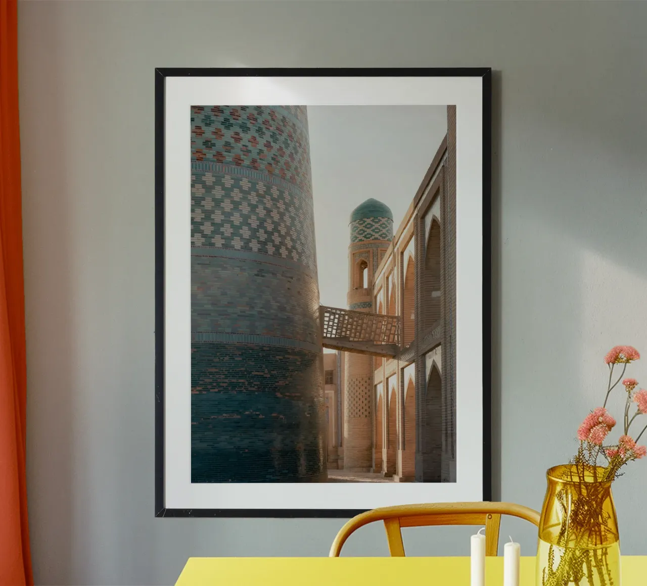 Alba e tessere di mosaico turchese in Uzbekistan poster con telaio in alluminio da Kimberley Jekel Photography