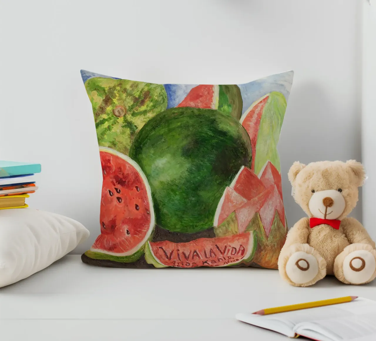 Viva la Vida, painted by Frida Kahlo in 1954 decorative cushion by Venus Art