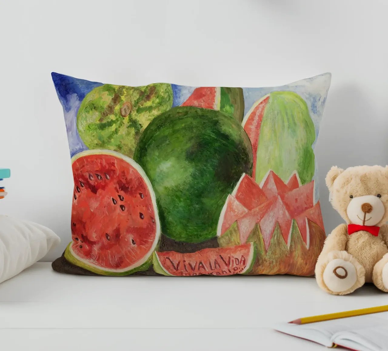 Viva la Vida, painted by Frida Kahlo in 1954 decorative cushion by Venus Art