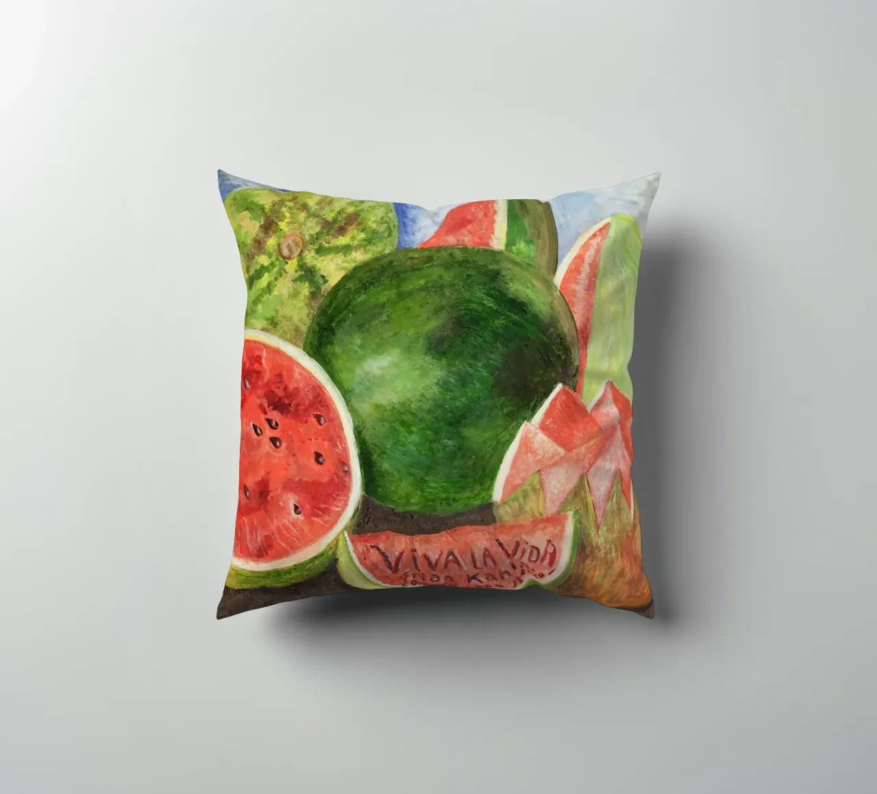 Viva la Vida, painted by Frida Kahlo in 1954 decorative cushion by Venus Art