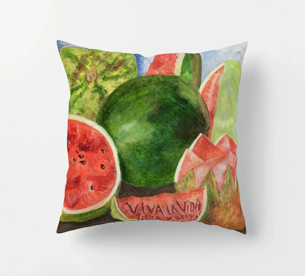 Viva la Vida, painted by Frida Kahlo in 1954 decorative cushion by Venus Art