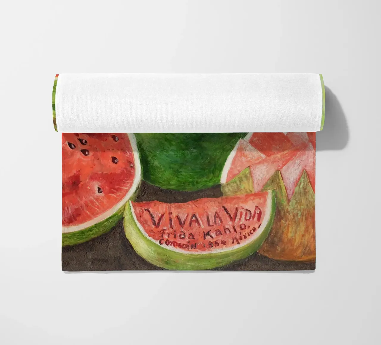 Viva la Vida, painted by Frida Kahlo in 1954 beach towel by Venus Art
