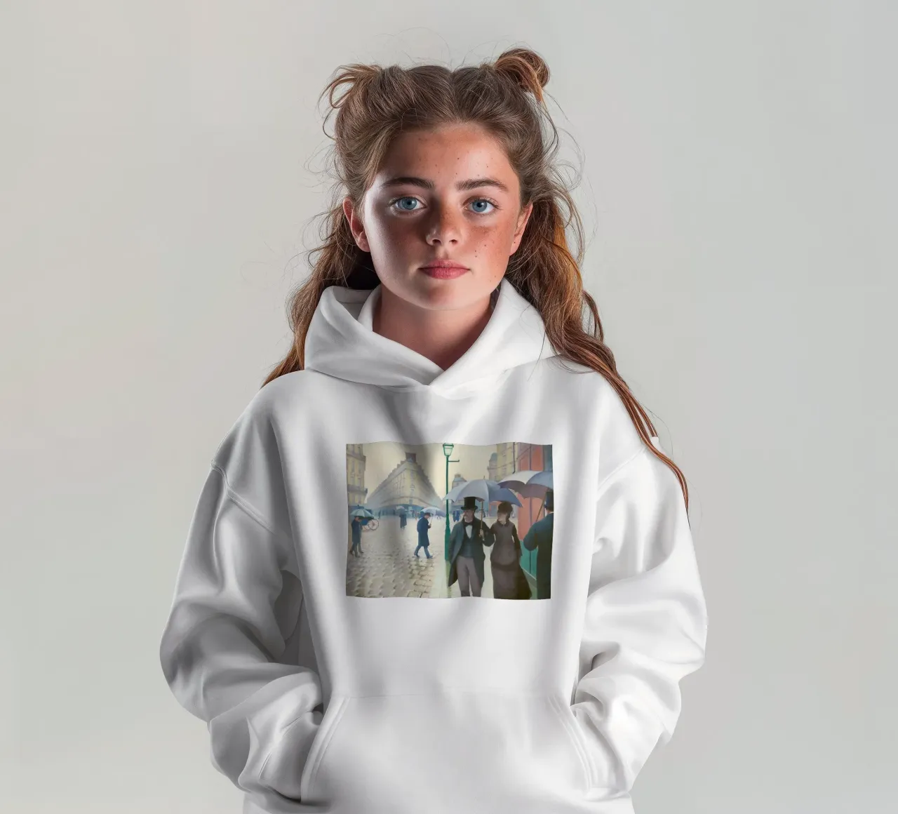 Paris Street; Rainy Day (1877) by Gustave Caillebotte kids hoodie by Venus Art