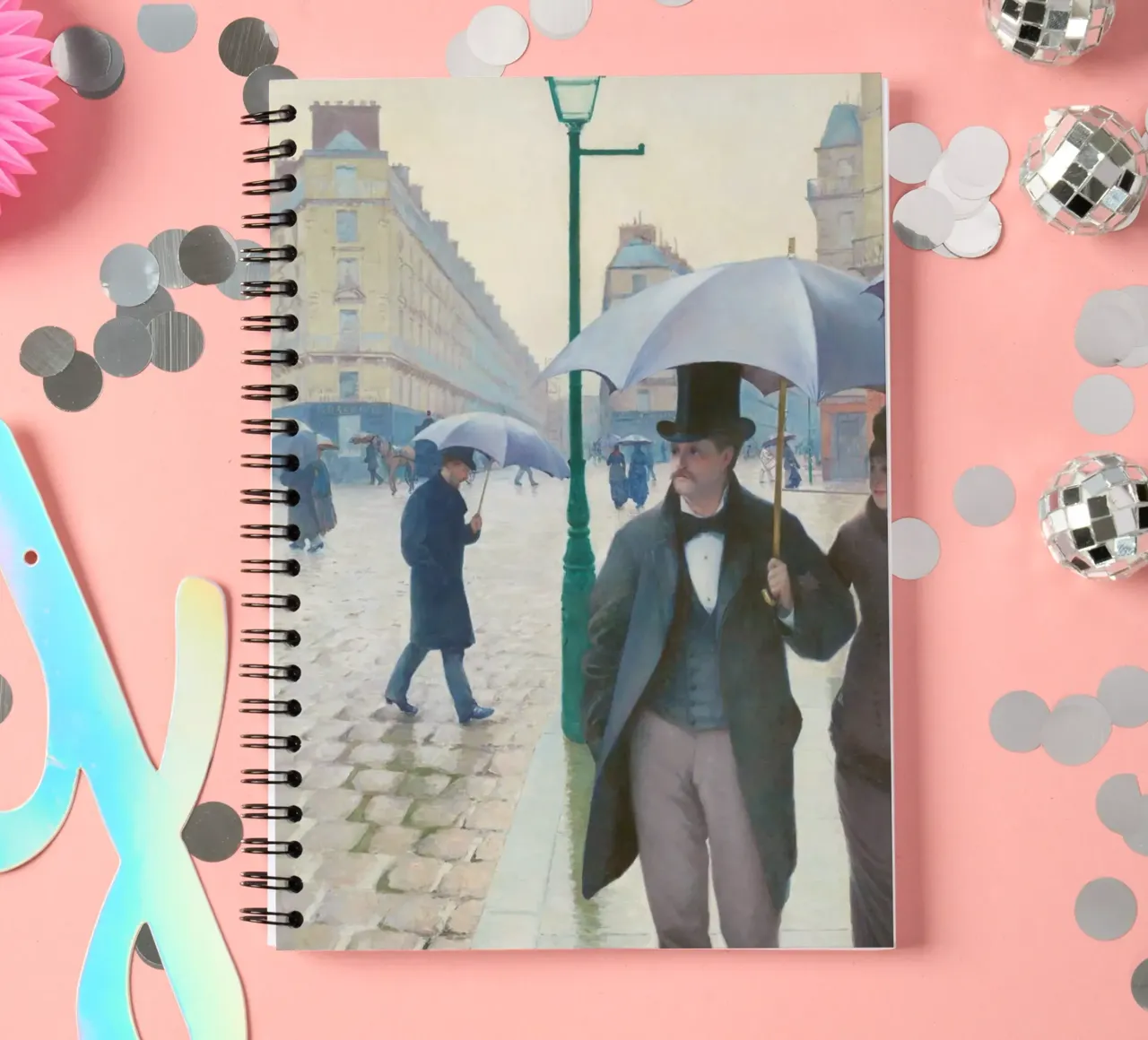 Paris Street; Rainy Day (1877) by Gustave Caillebotte spiral notebook by Venus Art