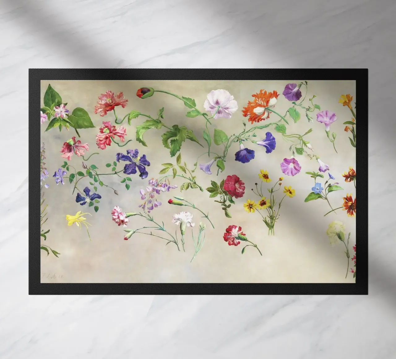 "Studies of Flowers (1848)" by Swiss painter Jacques-Laurent doormat by Classic Art Prints