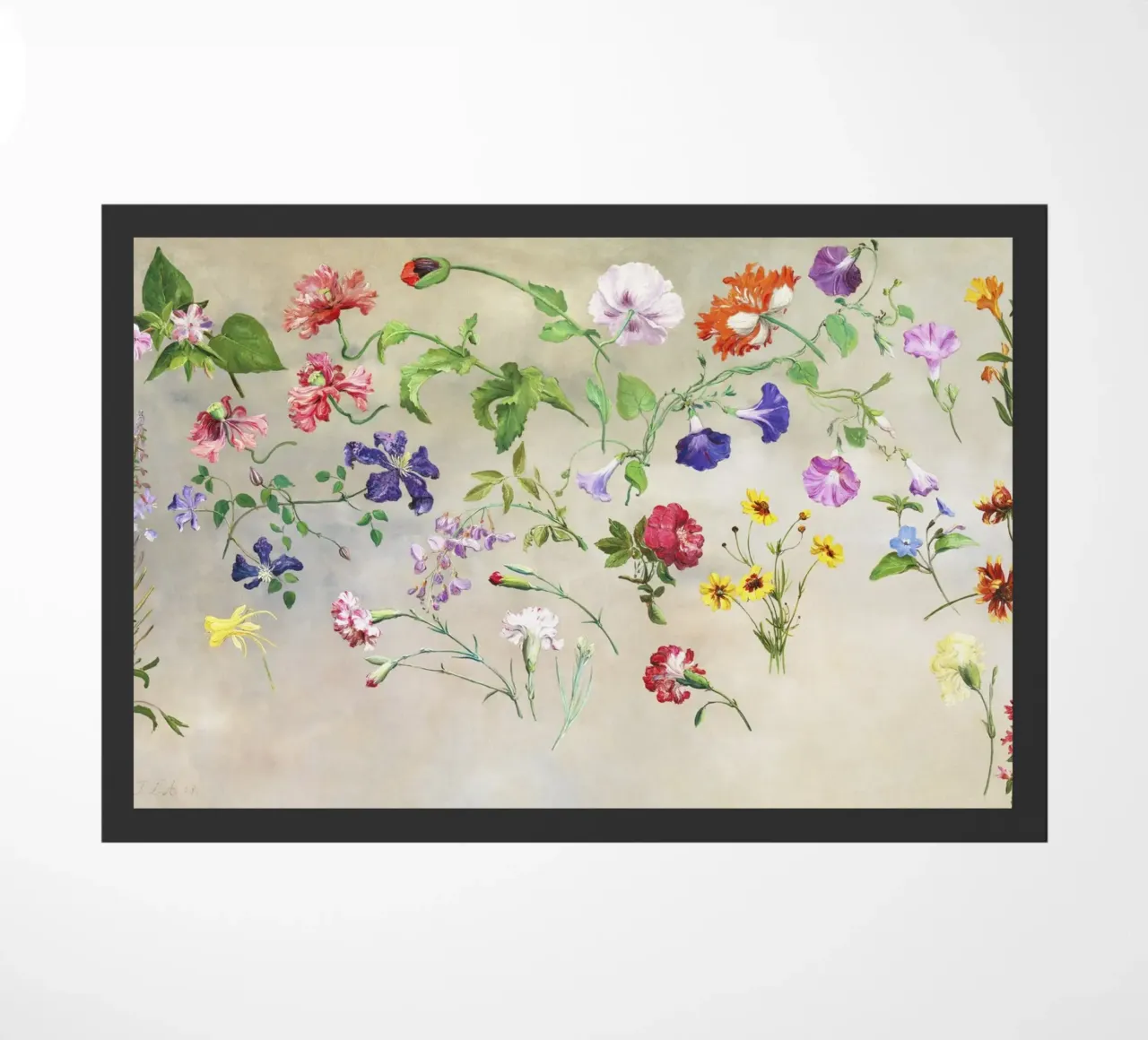 "Studies of Flowers (1848)" by Swiss painter Jacques-Laurent doormat by Classic Art Prints