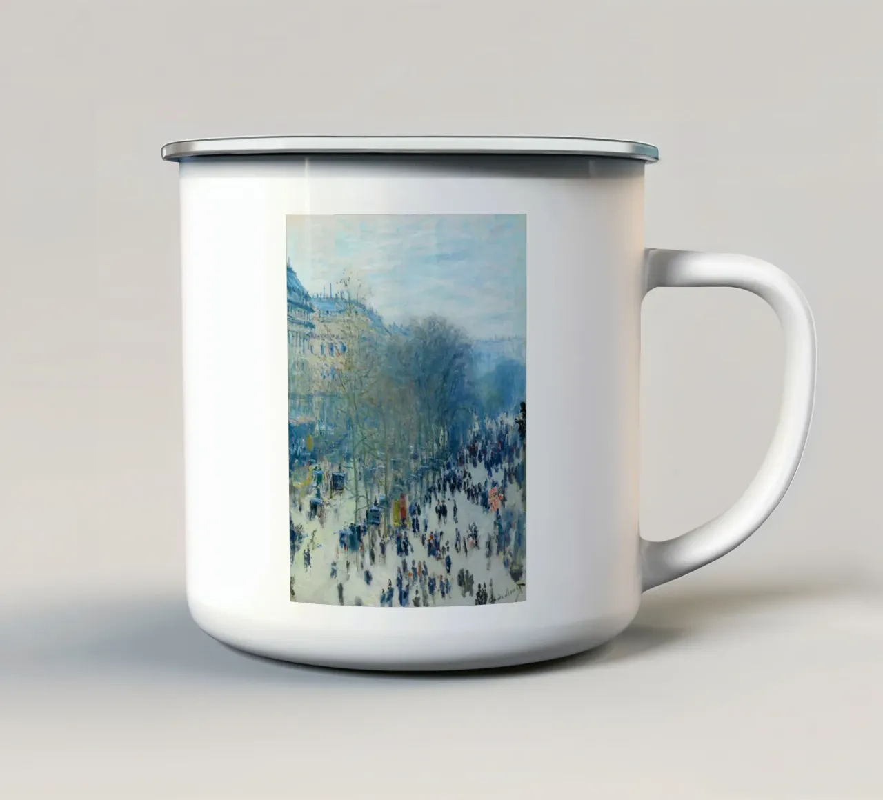 Boulevard des Capucines (c. 1873–1874) by Claude Monet enamel mug by Monet Art Prints