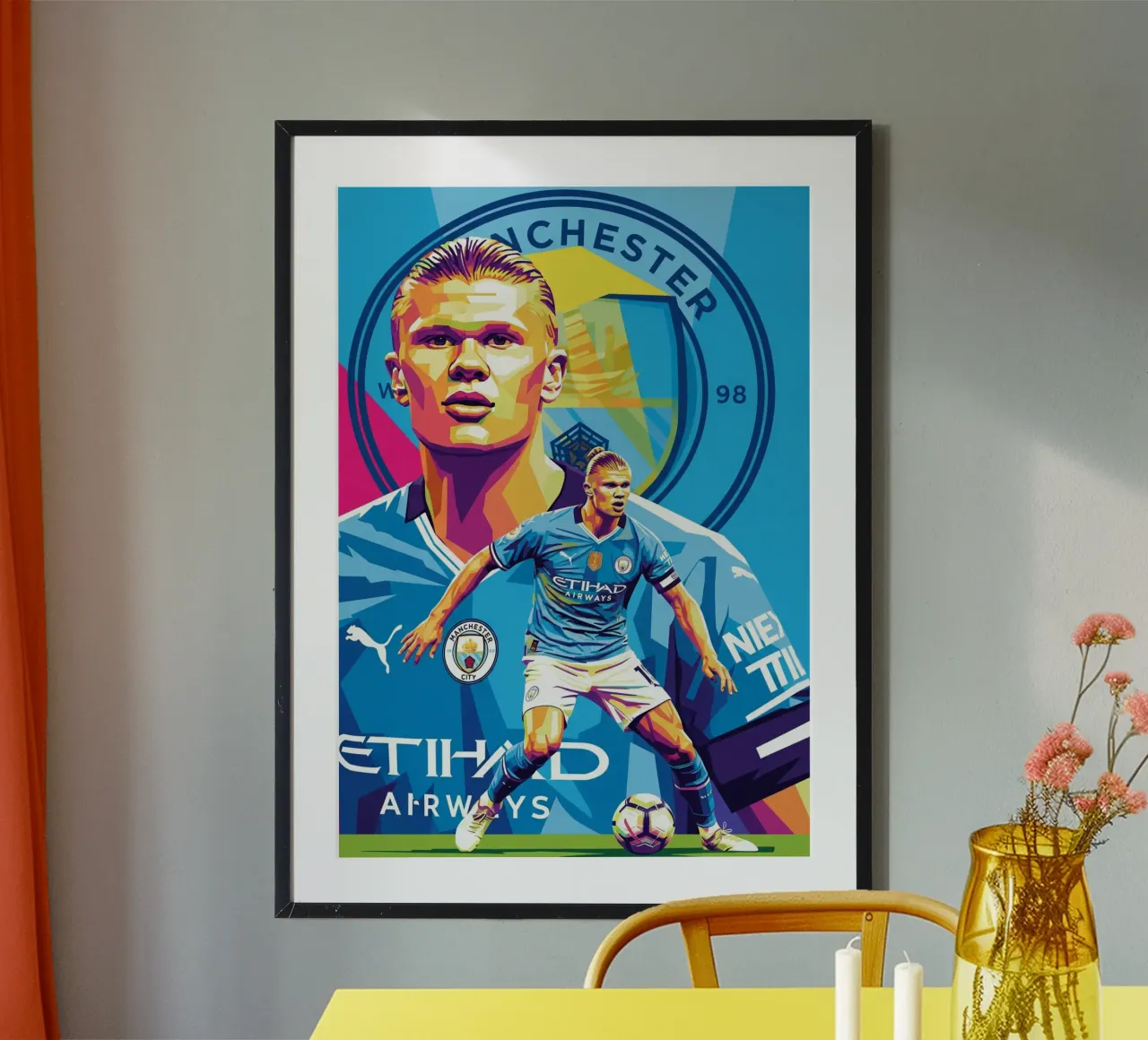 Erling Haaland- WPAP art style (2) poster con telaio in legno da Hantamrata