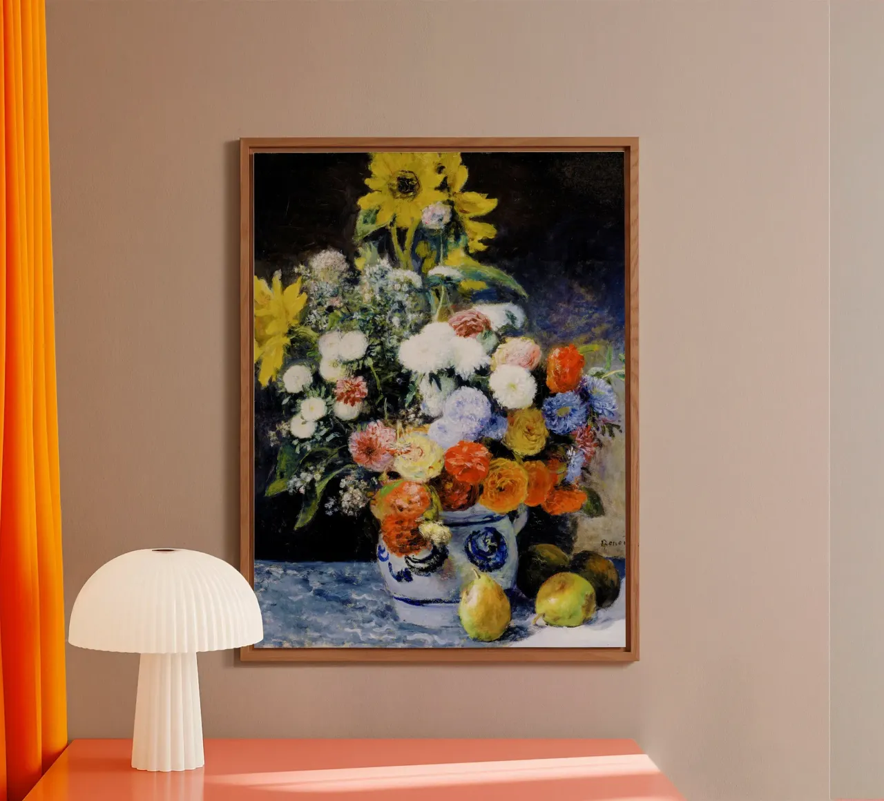 Fiori misti in un vaso di terracotta di Renoir alluminio dibond da Venus Art