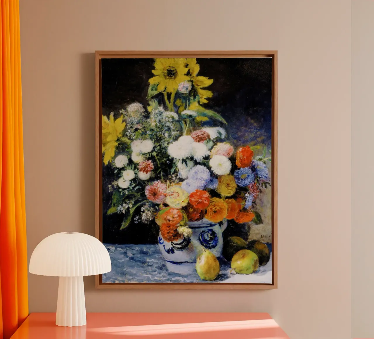 Fiori misti in un vaso di terracotta di Renoir tela da Venus Art