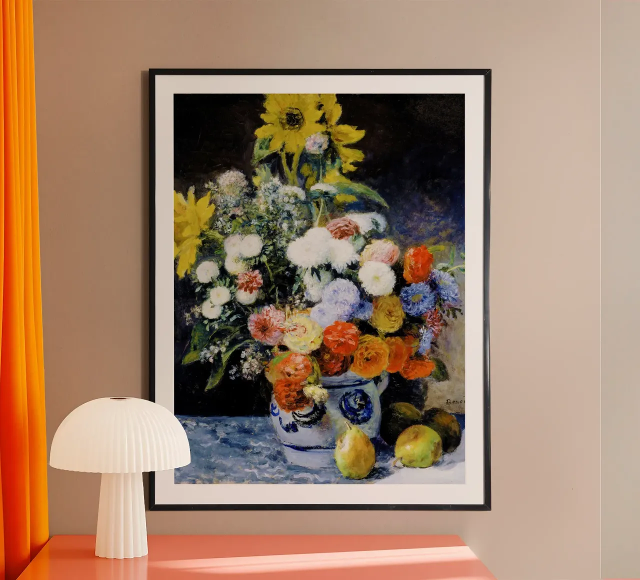 Fiori misti in un vaso di terracotta di Renoir carta hahnemühle da Venus Art