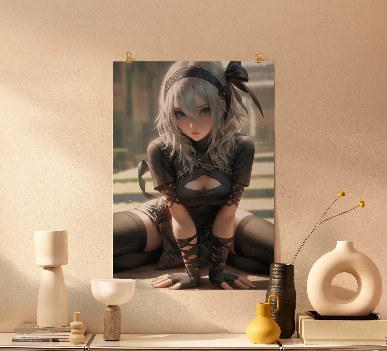 2B Nier Automata poster con telaio in alluminio da Fleur de Lys