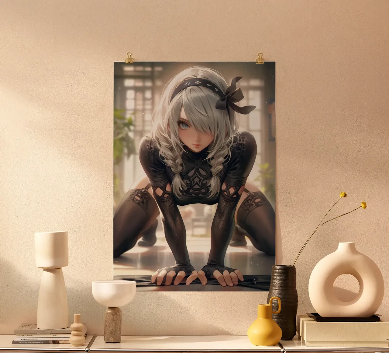 2B Nier Automata poster con telaio in alluminio da Fleur de Lys