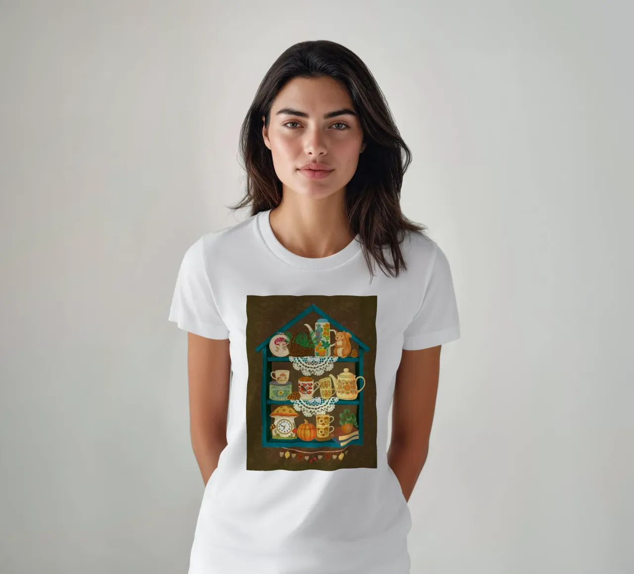Storia dello scaffale del nucleo del cottage t-shirt da Taika Tori Art