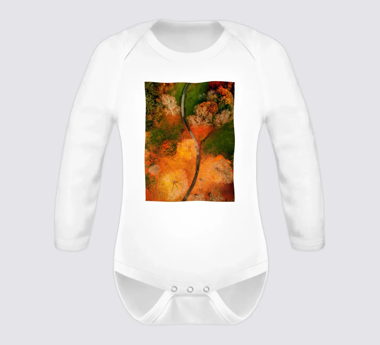 aerial view winding path long-sleeve baby romper by Earthly Visions