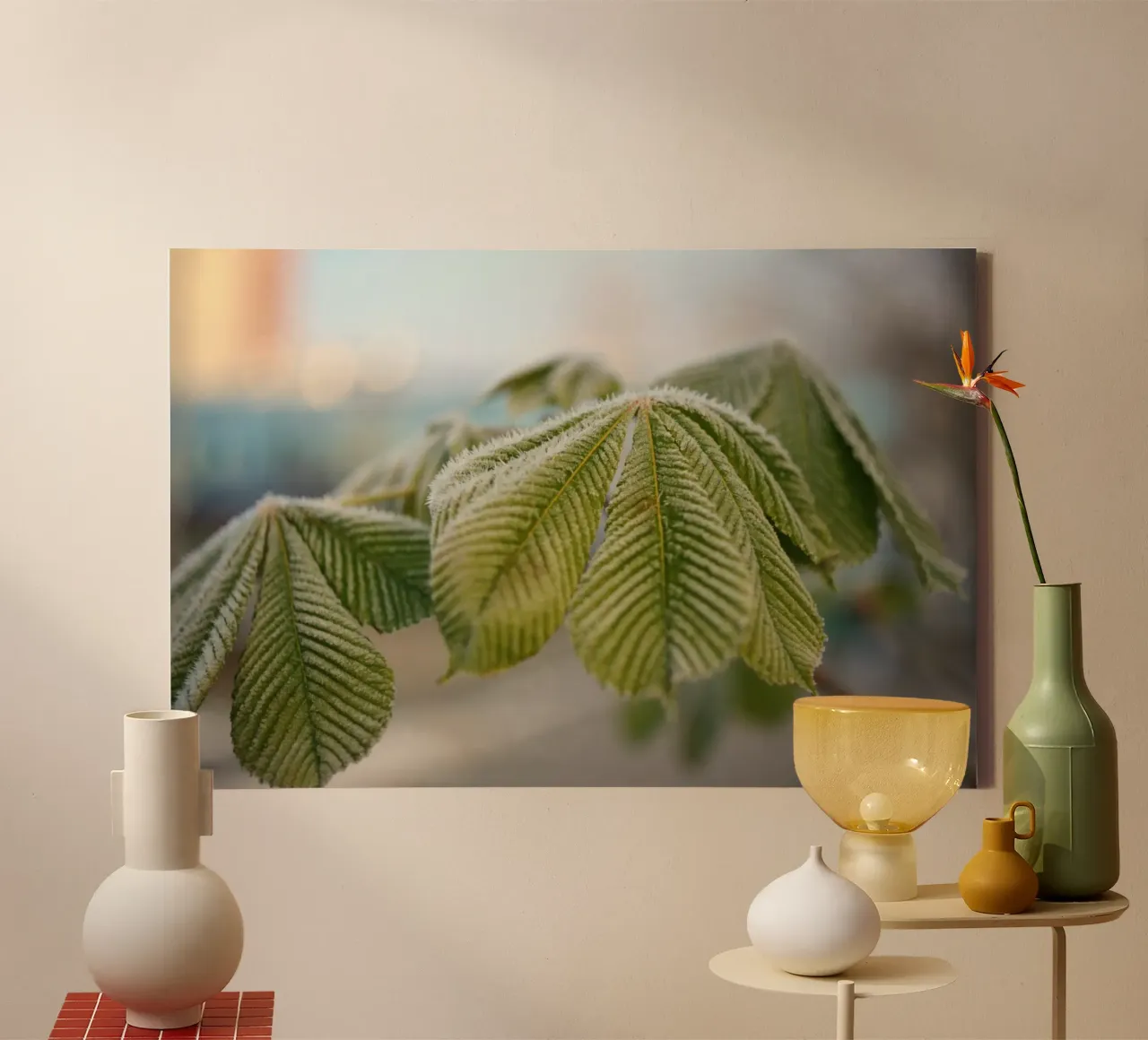 vorstbladeren canvas met Baklijst van Earthly Visions