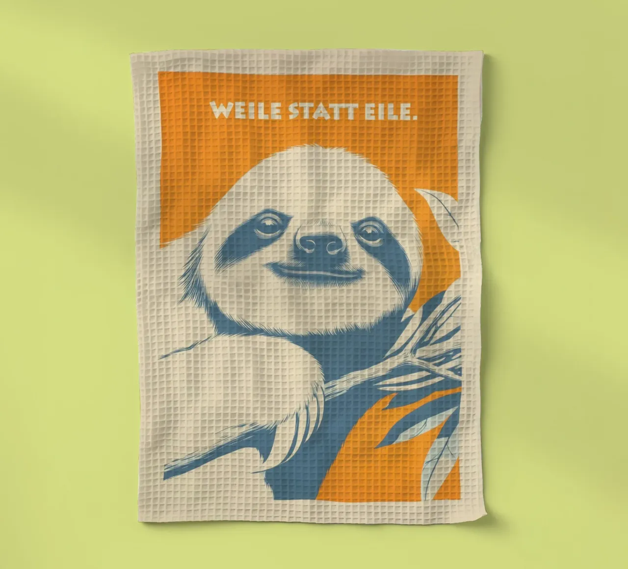 Time instead of haste | Learning from sloths tea towel by Autofocus