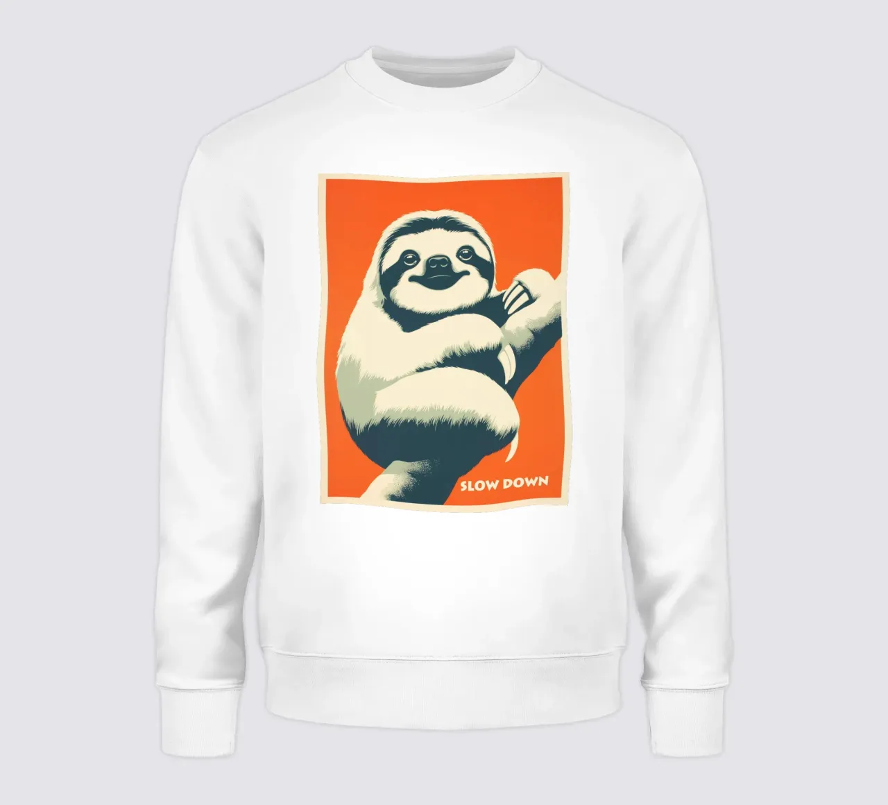 SLOW DOWN | Retro motivational poster with sloth sweatshirt by Autofocus