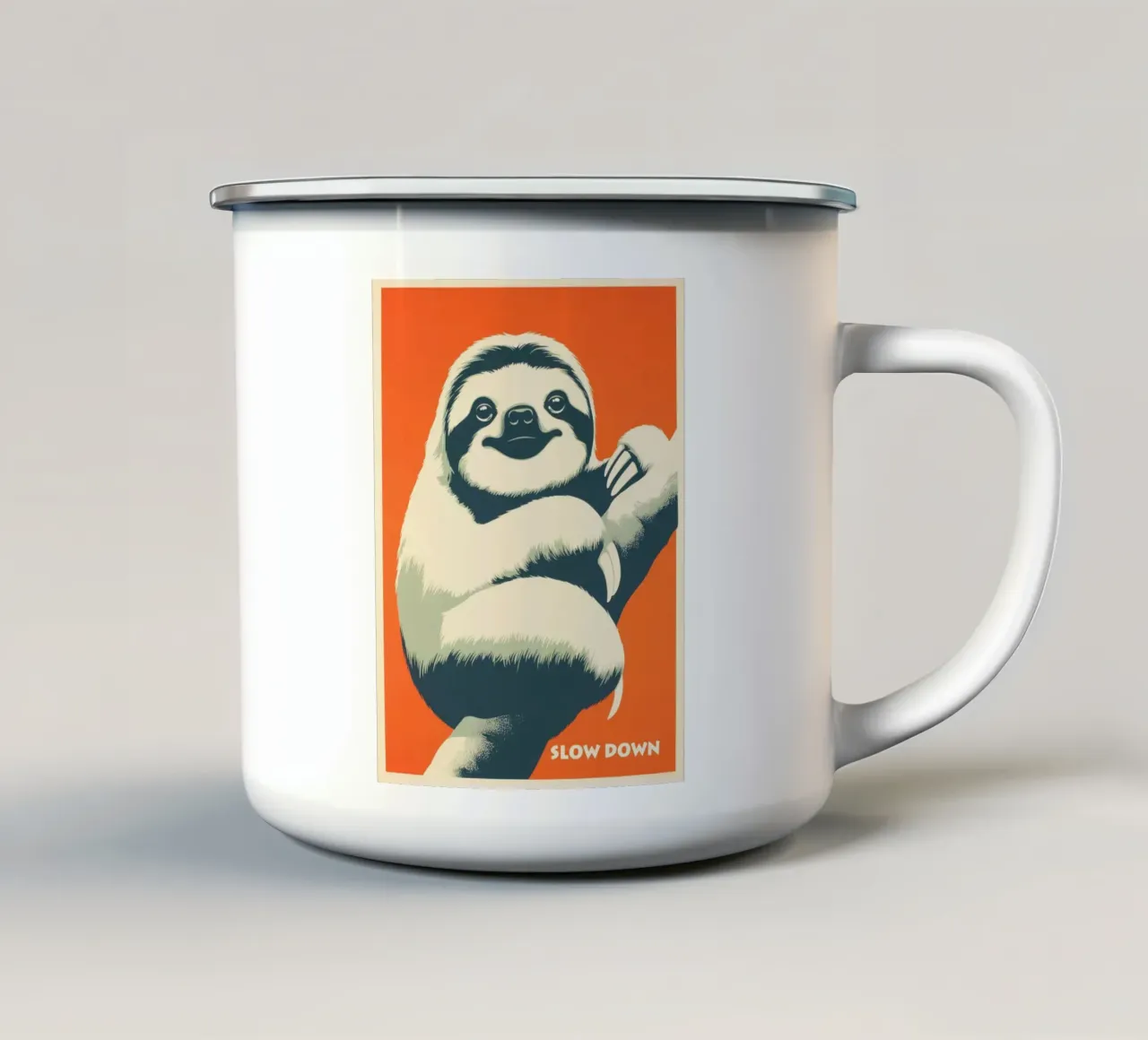SLOW DOWN | Retro motiverende poster met luiaard emaille mok van Autofocus