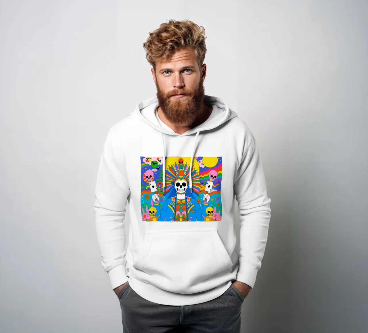 Vibrant Skull Fantasy Un viaje psicodélico sudadera con capucha de Signorino