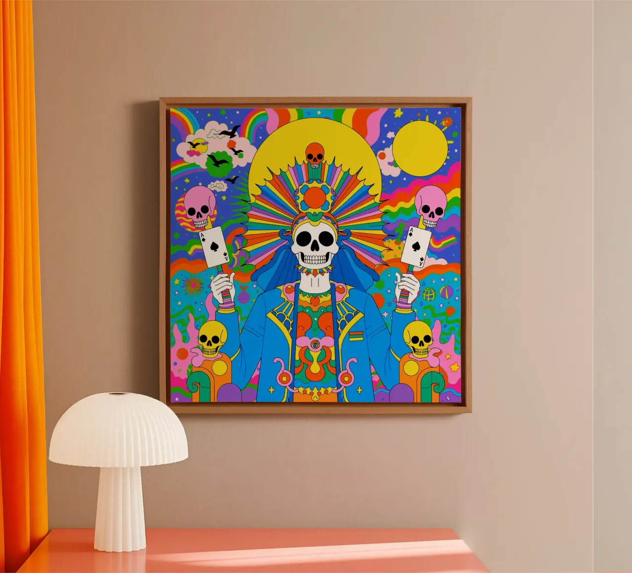 Vibrant Skull Fantasy A Psychedelic Journey canvas with Floater frame by Signorino