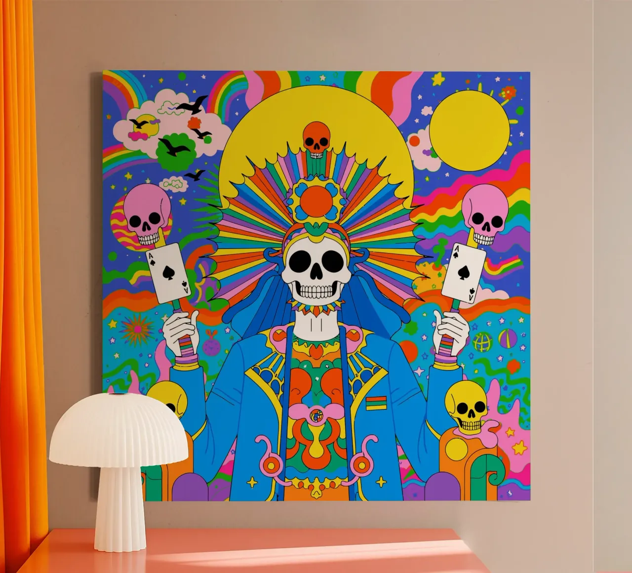 Vibrant Skull Fantasy A Psychedelic Journey canvas with Floater frame by Signorino