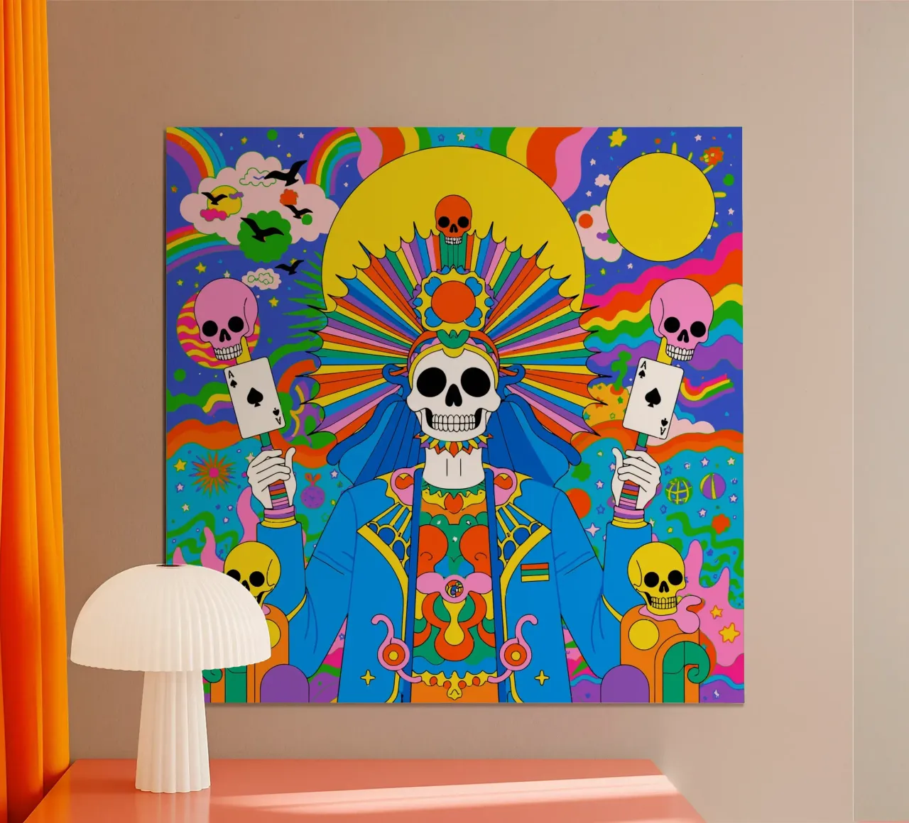 Vibrant Skull Fantasy Un viaje psicodélico poster de Signorino