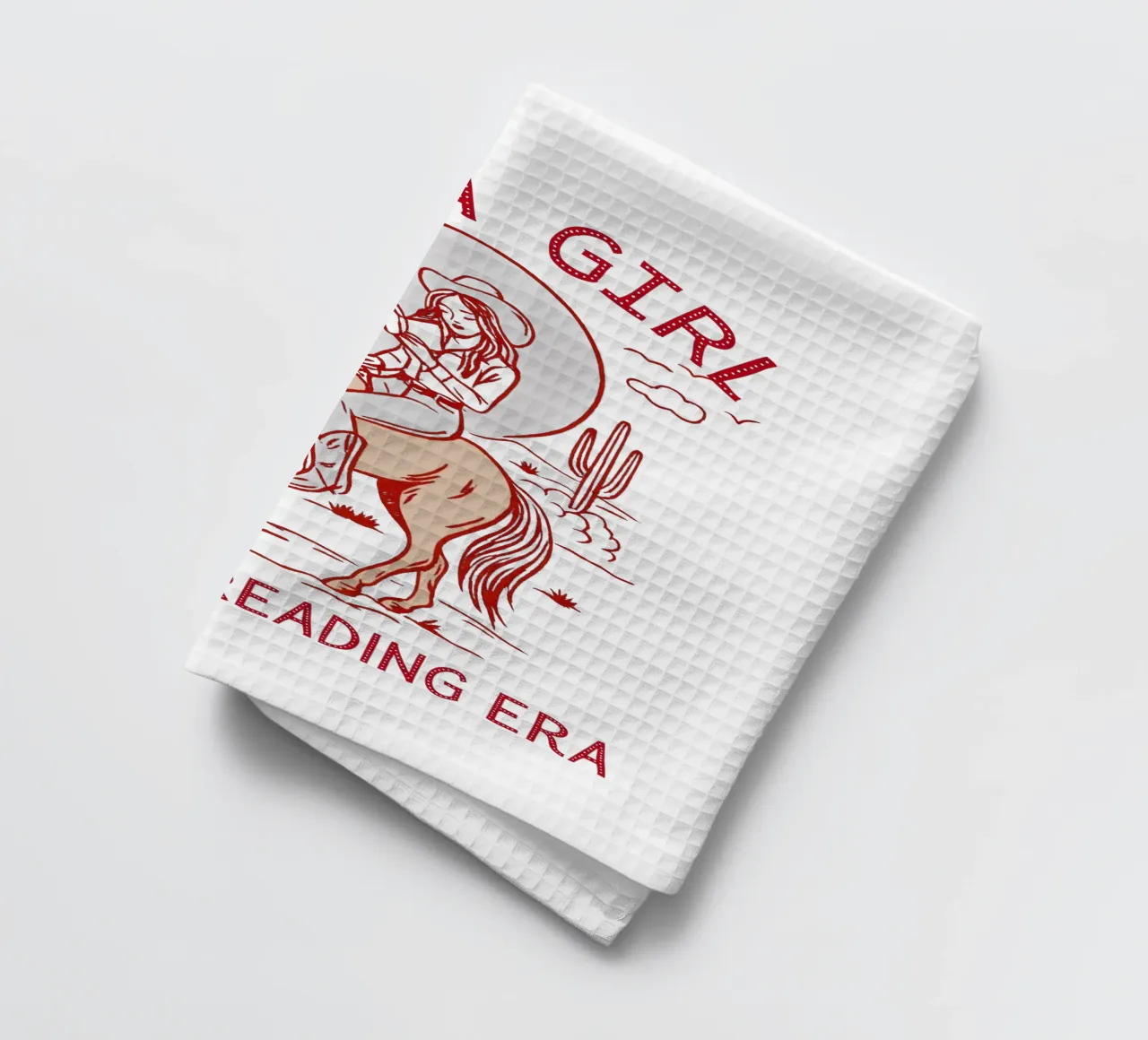 Just a Girl in her Reading Era tea towel by Taika Tori Art