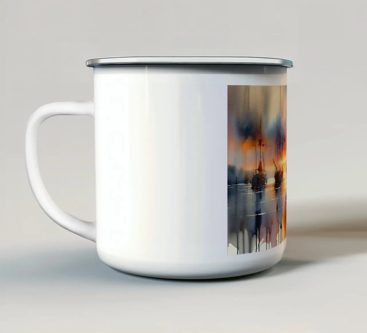 Navigare verso il tramonto tazza in smalto da Chromatic Fusion Studio