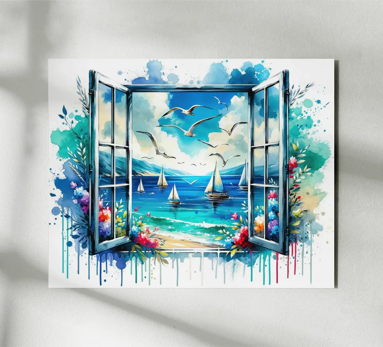 Vue du bord de mer depuis une fenêtre ouverte alu dibond de Chromatic Fusion Studio