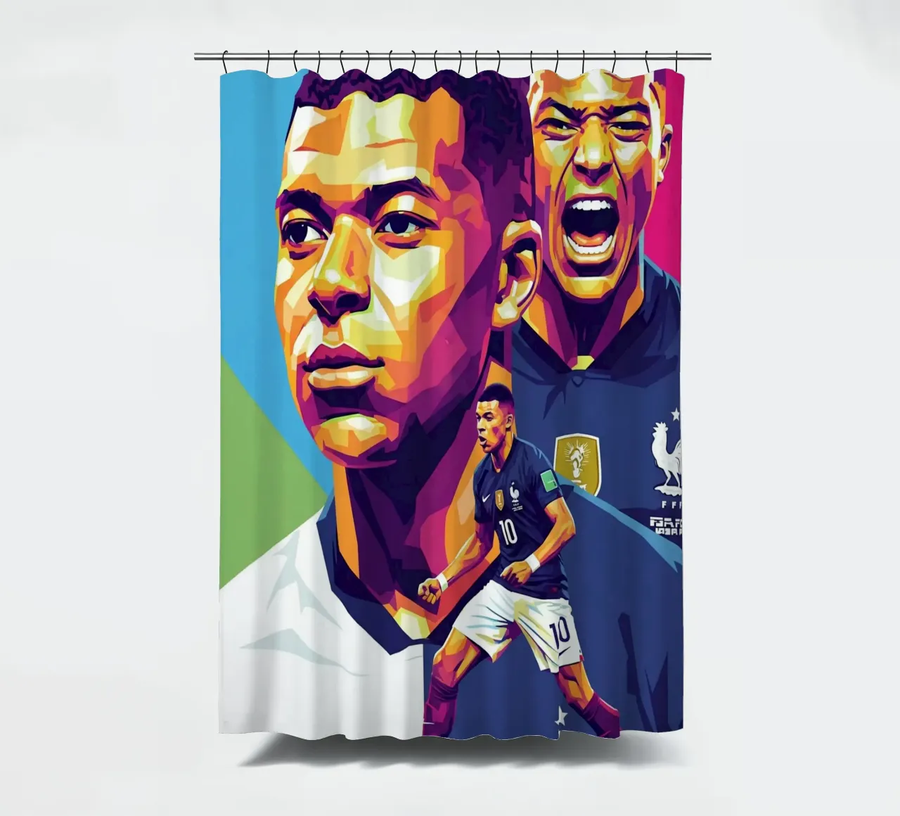 Kylian Mbappe - WPAP art style (2) Duschvorhang von Hantamrata