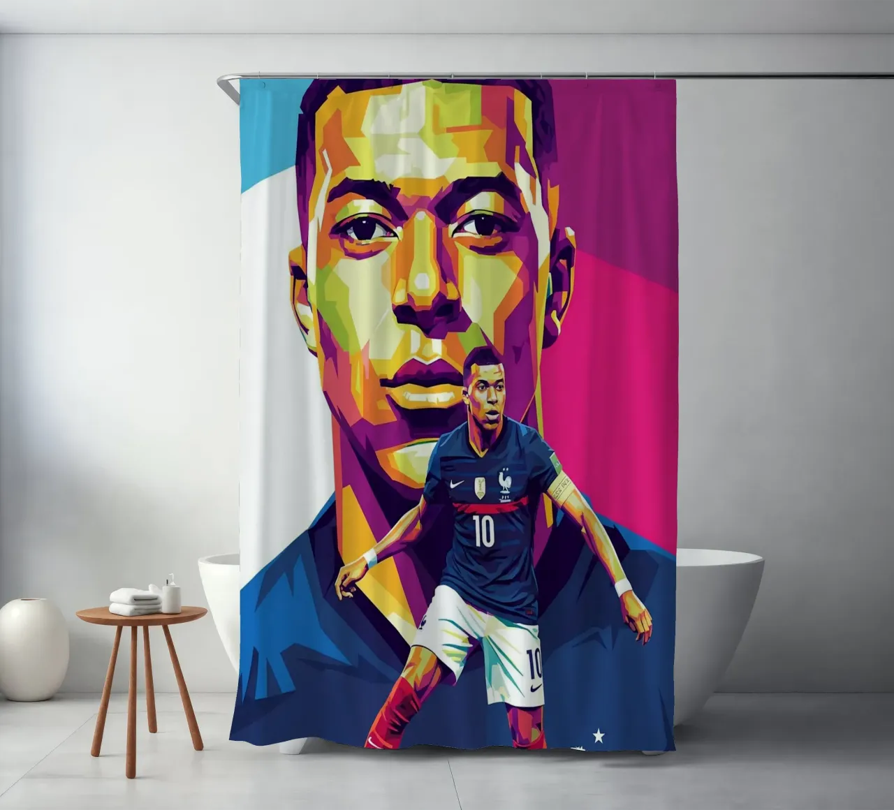 Kylian Mbappe - WPAP art style (3) Duschvorhang von Hantamrata